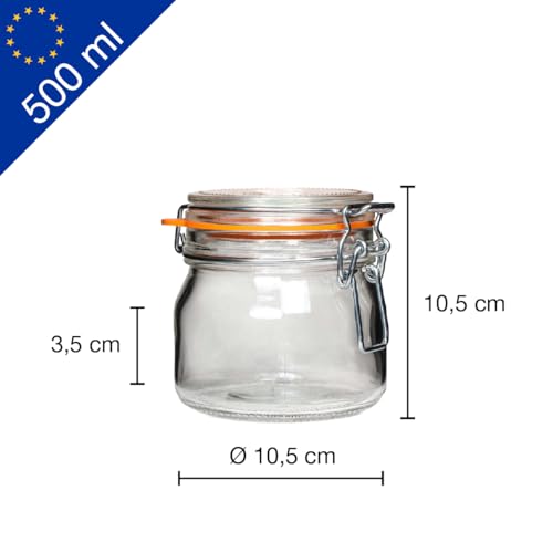 Lot de 6 bocaux de 500 ml avec couvercle - Bocaux métalliques de qualité supérieure avec anneau en caoutchouc, hermétiques, parfaits pour la conserve, le stockage, la fermentation, la confiture, le – vue 2