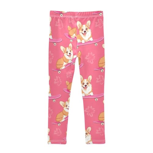 Corgi Skateboarding Girls Leggings,Workout Leggings for Girls Toddler Athletic Legging Size for 3-10T2