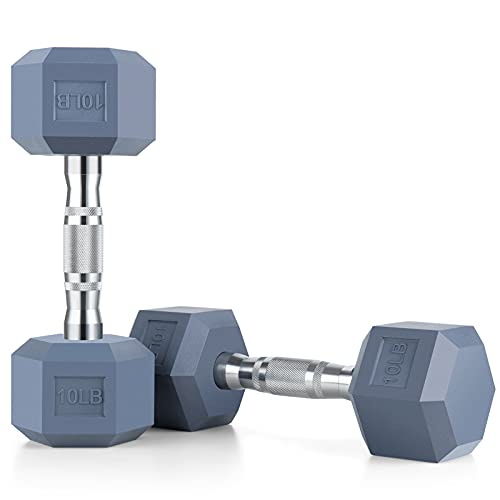 Image of Portzon 8 Colors Options Compatible with Set of 2 Rubber Dumbbell Weight, Anti-Slip, Anti-roll, Hex Shape