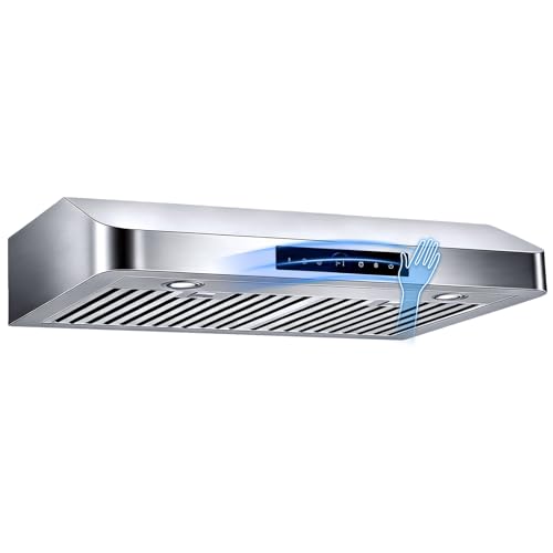 TAZPI 1200CFM Under Cabinet Range Hood 30 Inch, 4-Speed Gesture & Touch Control, Stove Vent Hood for Kitchen, 30'' Stainless Steel Kitchen Hoods with 2 LED Lights Standard