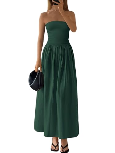 Image of PRETTYGARDEN Women 2026 Summer Elegant Strapless Maxi Dress Tube Top Dress A Line Flowy Long Wedding Party Cocktail Dresses