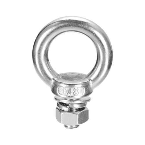 Image of uxcell Lifting Eye Bolt, 1 Set M8 x 20mm Eye Bolt with Nut Washer 304 Stainless Steel Shoulder Lifting Ring Eye Bolt for Hanging Item