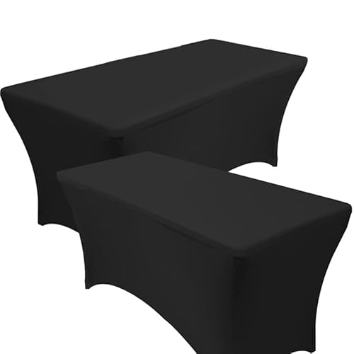 Reliancer 2 Pack 6Ft Rectangular Spandex Table Cover Four-Way Tight Fitted Stretch Tablecloth Table Cloth For Outdoor Party Dj Tradeshow Banquet Vendor Wedding Celebration (2Pc 6Ft, Black) #TOP9