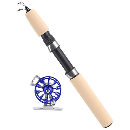 KAIXINM Winter Ice Fishing Telescopic Rod FD50 Reel Set, Ice Fishing Combo with All - Metal Reel and Ceramic Guide Rings, Portable Fishing Pole Reel Kit for Cold Weather Anglers (Blue)