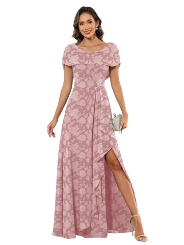 Chiffon Floral Mother of The Bride Dress with Cape Sleeves Ruffles Formal Evening Gowns for Women4