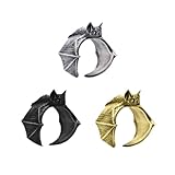 3 Pcs Vintage Halloween Bat Rings Set for Women Men Gothic Bat Ring Open Adjustable Black Punk Bat Wing Ring Gold Knuckle Finger Ring Halloween Jewelry for Women Men (Gold+Silver+Black)