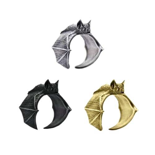 3 Pcs Vintage Halloween Bat Rings Set for Women Men Gothic Bat Ring Open Adjustable Black Punk Bat Wing Ring Gold Knuckle Finger Ring Halloween Jewelry for Women Men