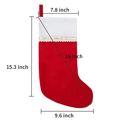 Tokforty 12 Pack Felt Christmas Stockings, 19 Inches Red And White Christmas Stockings Hanging Ornaments, White Cuff With Gold Trim Christmas Stockings For Family Christmas Holiday Decorations #TOP1