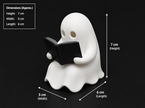 Image of 3D Printed Ghost Reading Night Light - Cute LED Glow Ghost Lamp for Kids Bedroom & Bookshelf - Cartoon Spooky Desk Decoration Halloween & Home Decor Gift for Book Lovers