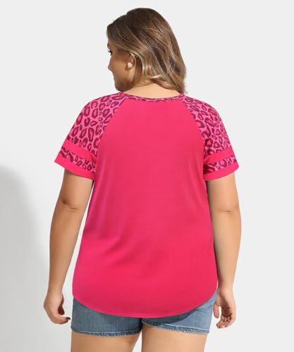 Image of CARCOS Plus Size Tops for Women Short Sleeve Summer Pullover Color Block Crewneck /V Neck Tee Tunic Loose Fit Tshirts XL-5XL