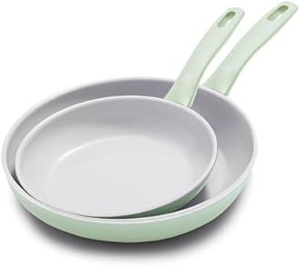 GreenPan Dover 8” & 10” 2 Piece Frying Pan Skillet Set, Non-Toxic PFAS-Free Ceramic Nonstick Coating, Sear Saute Fry Egg Omlete, Dishwasher & Oven Safe, Stay Cool Handle, Easy Pour Rims, Pastel Green