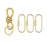 Aquzhou 4 Pack Gold Twist Knot Keychain with Brass Key Ring, D-ring Key chain Bag Charm Fashion Accessory, Heavy Duty Key Rings, Purse Bag Charms Carabiner
