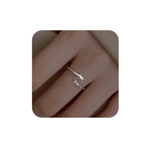 Aneneiceera Vintage Delphin Ring Silber Delphin Fingerring Delphin Bandring Punk Offener Spiralring Verstellbarer Statement Ring Schmuck Für Frauen