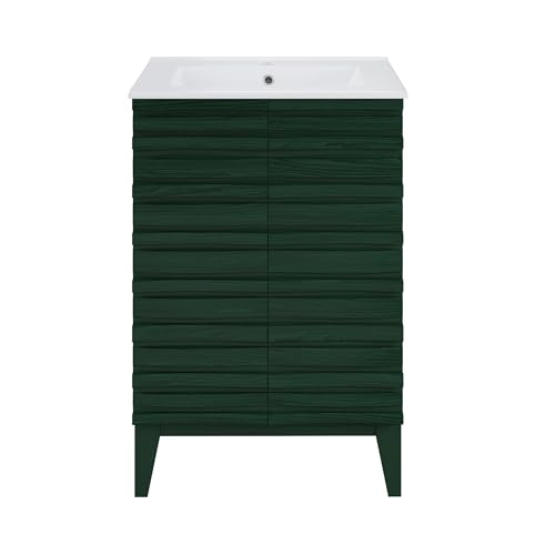 Image of Swiss Madison Cascade 24 inch Freestanding Bathroom Vanity in Green Oak with Sink Top