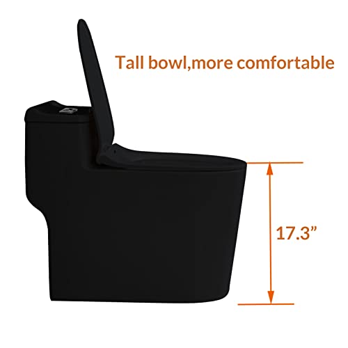 Sounor Matte Black One Piece Toilet Dual Flush 1/1.5 Gpf Elongated U Shaped 17.3" Tall Bowl Comfortable For Seniors Elderly Modern 12" Rough-In (Sn1080B) #TOP2
