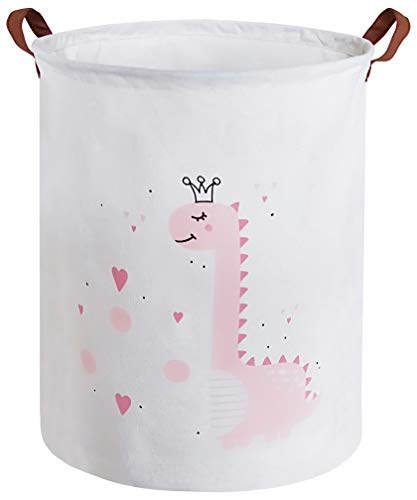 Image of HIYAGON Girls Pink Laundry Hamper Baby Dinosaur Laundry Basket Collapsible Cute Toy Storage Basket Bin for Kids Room Dinosaur Home Decor(Pink dinosaur)
