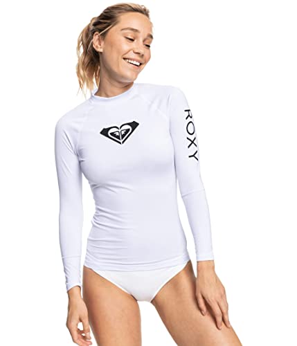 Roxy Women's Long Sleeve Compression Fit Rashguard, UPF 50+, Quick Dry, Recycled Swim Shirt, Bright White, X-Small