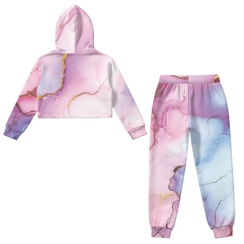 ZFRXIGN Cute Hoodie 2 Piece Outfit for Girls 4-13 Years Crop Hoodie and Jogger Sweatpants for Sportswear2