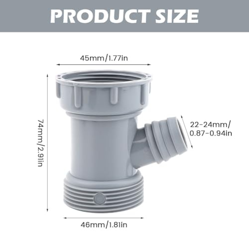 Kitchen Sink Drain Pipe Adapter Wye, 45mm 3 Way Y-Shaped Strainer Connector, Waste Outlet Male Female Thread Fitting with Dishwasher Input(COLOR:Grey)