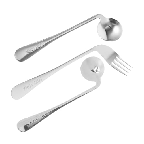 Mikinona Self-fed Angled Fork and Spoon for Elderly Comfortable to Hold Stainless Steel