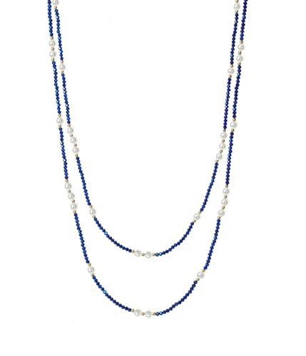 Rosslyons Elegant Glass Beaded Long Necklaces 60" Handmade Dainty Stone Faux Pearl Beaded Statement Necklace Fashion Gifts for Women Boho Costume Jewelry (Blue)