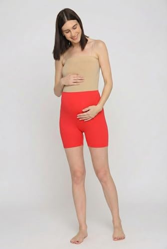 Image of Women's High Waist & Mid-Thigh Cotton Lycra Maternity Shorts|Pregnancy Panty|Maternity Panties Over The Belly for The Pre & Post Pregnancy