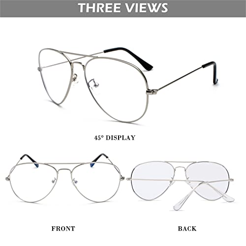 HJSTES Clear Lens Aviator Glasses Blue Light for Women Men Classic Pilot Frame Non-prescription Eyeglasses