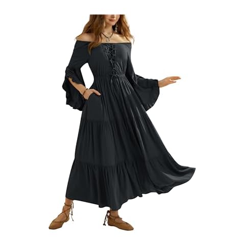 SCARLET DARKNESS Lace-up Bell Sleeve Maxi Dress Cover