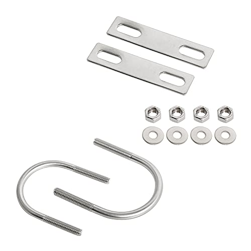 Image of Round U-Bolts 1.65 inch(42mm) Inner Width M6 Thread 304 Stainless Steel Silver with Plates Nuts Flat Washers for Car /RV /Trailer Bumper, 2Pcs