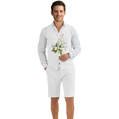 Men Suit Linen Set Vest and Pants Slim Fit Outfit 2 Pieces Casual Style Homecoming Summer Wedding Stylish