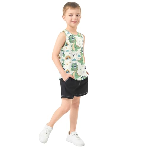Boys' Tank Top Shirt Green Dinosaur Rainbow Pattern Sleeveless T-Shirts4