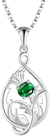 JO WISDOM Scottish Thistle Necklace,925 Sterling Silver Celtic Scotland Flower Outlander Pendant Necklace with Oval 4 * 5mm 3A Cubic Zirconia,Jewelry for Women