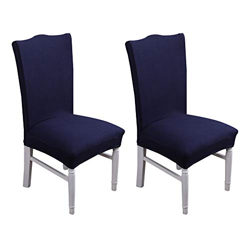 TXVSO Home Spandex Silla Fundas de Asiento Funda Desmontable Estiramiento Protector para Comedor, Hotel, Banquete, Ceremonia (2 Piezas, Azul Marino)