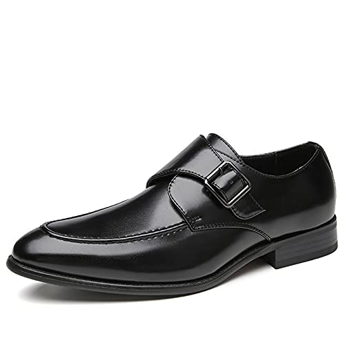Dress Shoes for Men Slip On Monk Strap Apron Toe Burnished Toe Vegan Leather Low Top Anti-Slip Rubber Sole Non Slip Block Heel Walking