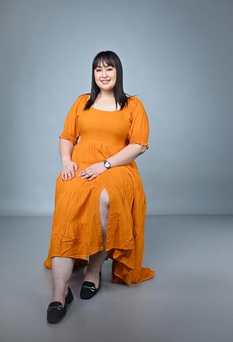 Image of Plus Size Women's Ruffle Tiered Maxi Dress with Puff Sleeves, Flowy A-Line Fit & Smocked Sleeve Detail for Casual, Party & Evening Look