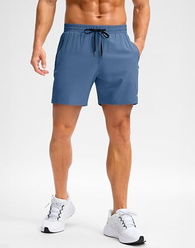 Image of Pudolla Men's Running Gym Shorts with Zipper Pockets 5 inch /7 inch / Lightweight Quick Dry Running Workout Athletic Short