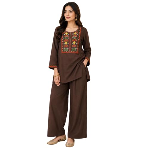Image of Women's Embroidered Kurta Palazzo Set | Ethnic Co-Ord Set with Printed Design | Casual Traditional Outfit.