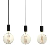 EGLO Pendelleuchte Pozueta, 3 flammige Hängelampe Vintage, Industrial, Modern, Hängeleuchte aus Stahl in Schwarz, Esstischlampe, Wohnzimmerlampe hängend mit E27 Fassung, L 84 cm