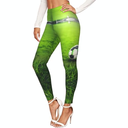 Leggings de compresión para mujer mallas moldeadoras con estampado de fútbol Green Grass