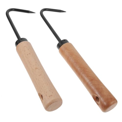 HIAKDOFT Déracinateur Manuel Jardin Crochet Griffe, Outil de Désherbage 2 Pièces en Acier au Manganèse, Manche Bois Ergonomique, Aérateur de Sol pour Jardinage et Entretien Extérieur