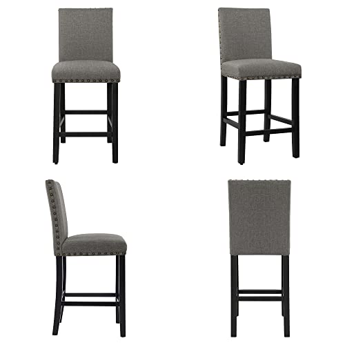 Dagonhil 24'' Bar Stools Set Of 4, Counter Height Bar Stools With Backs, Nail Head Barstools With Wood Legs, Upholstered Kitchen Island Chairs, Gray #TOP5