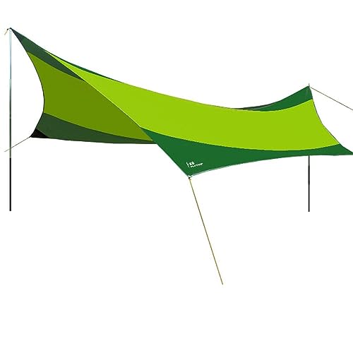 TentHome Large Lightweight Camping Tarp Shelter Sun Shade Awning Canopy with Poles and Sandbag for 5-8 Person (Iron poles, Fruit Green/Dark Green)