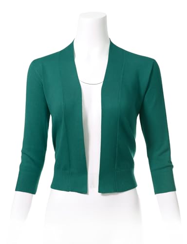 Image of Allsense Women's 3 /4 Sleeve Cropped Shrug Cardigan | Classic Bolero, Open-Front, Lightweight Soft Fine Knit Cover Up