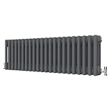 Radbliss Radiador horizontal tradicional de 3 columnas, 300 x 1010 mm, antracita, gris mate, hierro fundido, diseño RAD, calefacción central