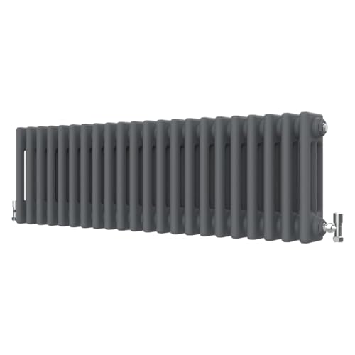 Image of Radbliss Horizontal Traditional 3 Column Radiator 300x1010mm Anthracite Matt Grey Cast Iron Style Design RAD Central Heating