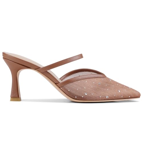 Image of USIMAD Women's Mesh Mule Heels Pointy Toe Closed Toe High Heel Sandals Slip On Dress Shoes with Memory Foam Insole Arch Support