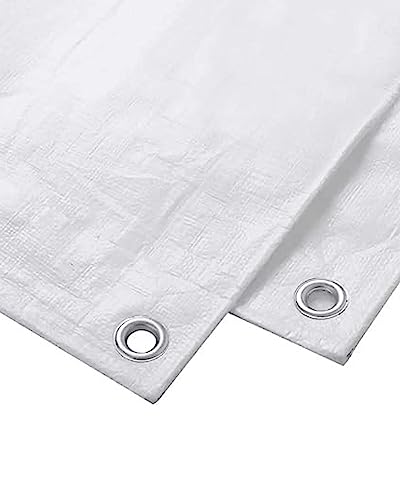 Image of Premsons Tarpaulin 120 GSM Thick Waterproof UV Resistant Poly Tarp Sheet | Heavy Duty Rot Rip Tear Proof Cover with Reinforced Edges and Grommets for Rain Roof Shed Protection | 12 x 9 Feet White