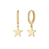 MYEARS Women Star Earrings Gold Huggie Hoop Dangle Drop 14K Gold Plated Small Simple Hypoallergenic Everyday Jewelry