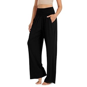 ODODOS Women’s Wide Leg Palazzo Lounge Pants with Pockets Light Weight Loose Comfy Casual Pajama Pants-26/28/30″/32″ Inseam