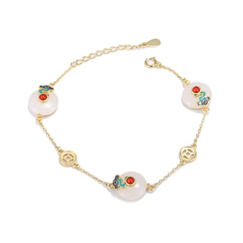 Bracelet argent S925 bleu brûlé poésie du jade blanc et de la boucle paisible
